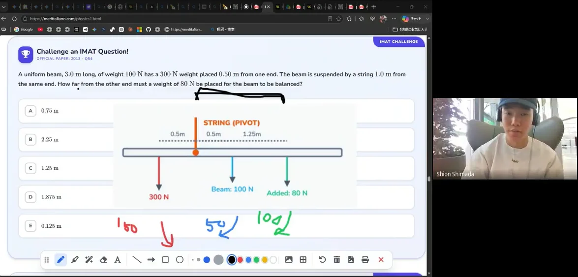 Shion teaching physics in the seven-month Meditaliano group class